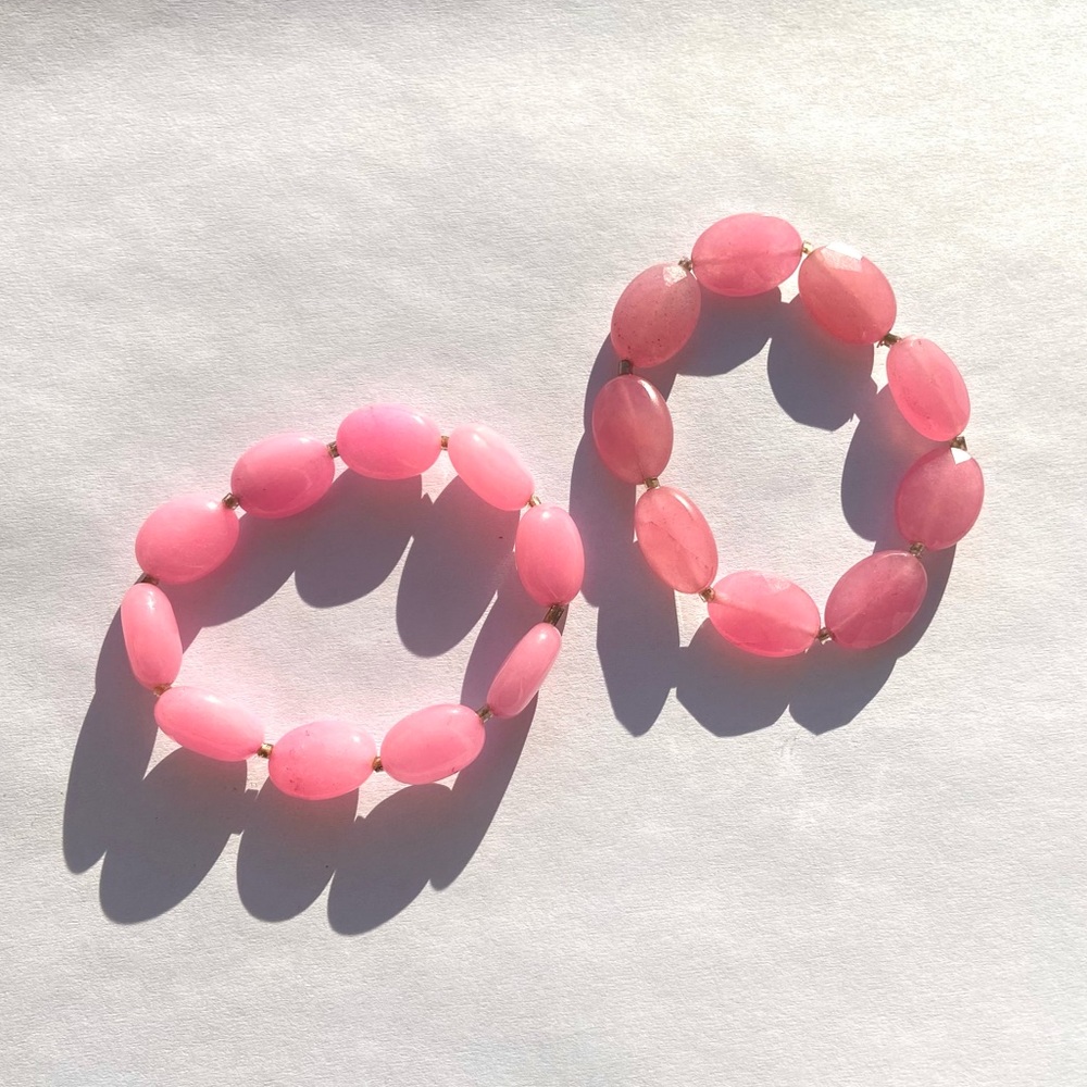 Set of 2 Pink Gemstone Bracelets